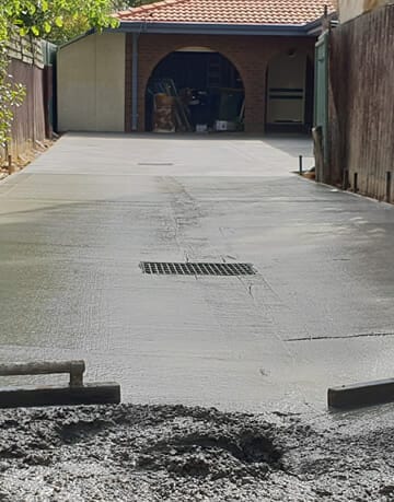 A concrete slab in the process of being laid.