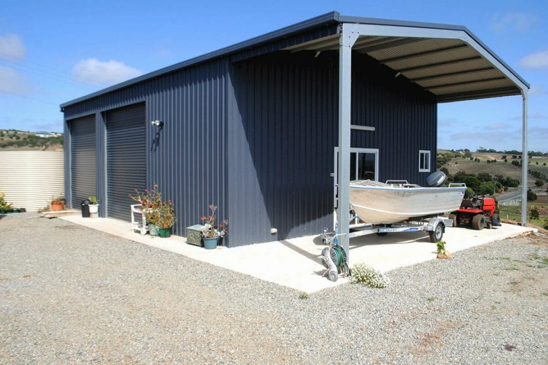 blue steel shed with boat_wa australia