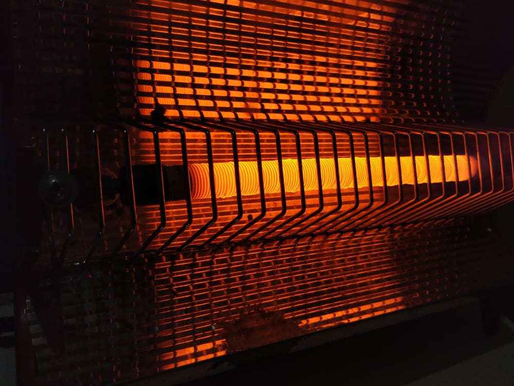 Close up of a room heater during winter season